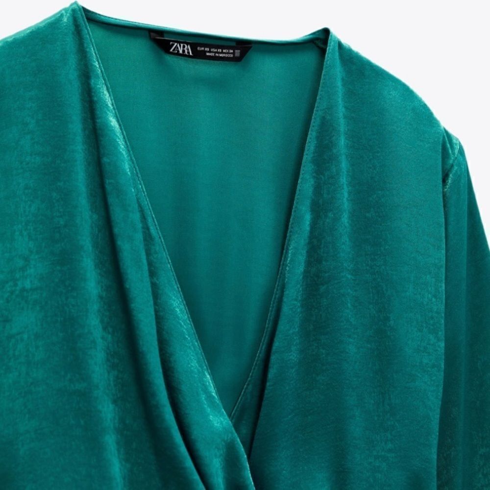 Zara Flowy Satin Effect Midi Dress Green New - Picture 6 of 7